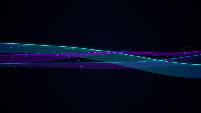 Abstract neon wave background, with floating particles, smooth glowing blue, and purple flowing, lines for motion, and digital presentations