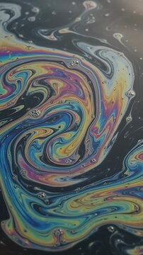 Iridescent Soap Bubbles Swirling and Shifting in a Mesmerizing Looping Animation. Abstract Fluid Motion with Vibrant Colors.