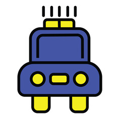 A police car illustration vector icon simple minimal blue police car front view with yellow siren and lights.Art & Illustration © Abdul Rosid