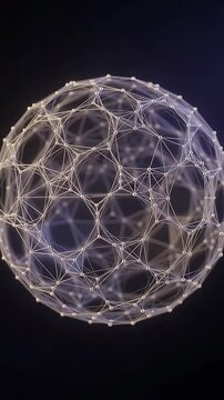 Geometric Sphere Animation Rotating Slowly Against a Dark Gradient Background. Seamless Looping 4k Footage for Abstract Design.