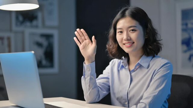 Smiling professional woman with laptop in office