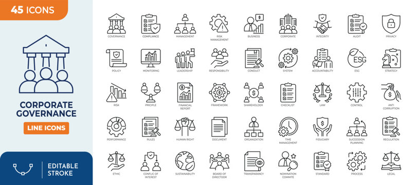 Corporate governance line editable icon set. Vector illustration	

