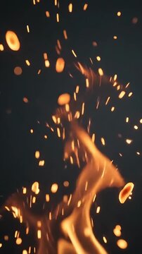Glowing Embers Rising and Swirling in a Dark, Atmospheric Loop. Dynamic Fire Particles Create a Mesmerizing Visual Effect.