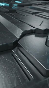 Abstract Geometric Surface with Glowing Blue Neon Lines Moving and Shifting Across a Dark Background. Seamless Looping Animation.
