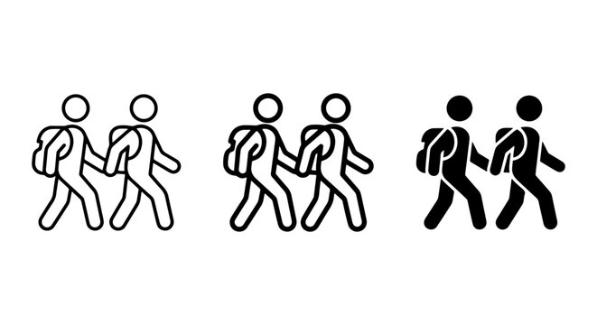 Two Hikers Backpacks, Walking Icons Set, Outdoor Adventure People Silhouettes