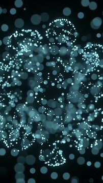 Glowing Particles Cluster Forming and Dispersing, Creating a Dynamic, Abstract Light Show. Seamless Looping Animation for Digital Backgrounds.