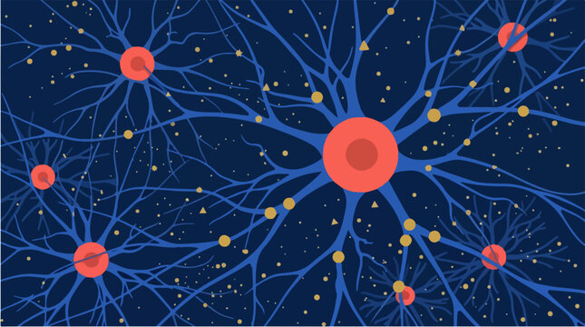 Brain neuron network vector illustration. Human neural pathway and synapse graphic. Deep learning and consciousness concept design.