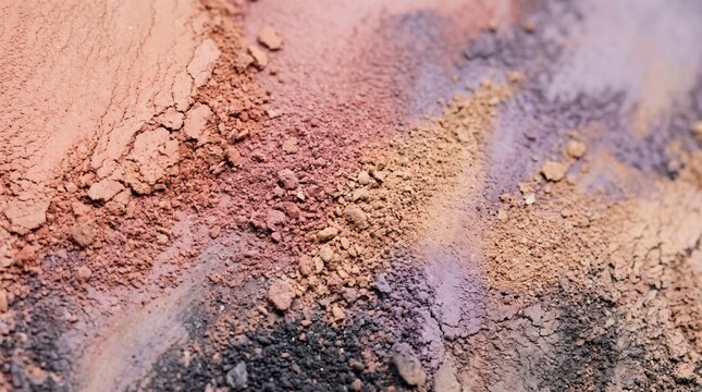Close-up view of colorful cosmetic powders creating a beautiful abstract textured background.