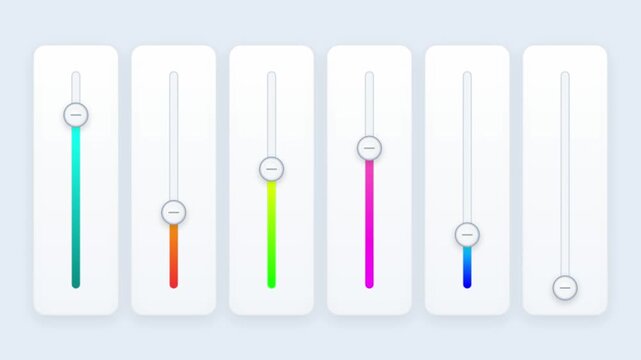 Neumorphic UI slider elements with colorful gradients, modern user interface control panel, minimalist web design dashboard components