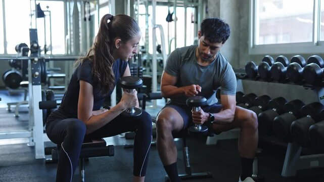 Dedicated fitness lovers participating in an inspiring workout session at the gym to boost their motivation and achieve their goals