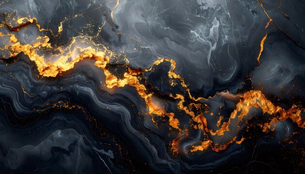Abstract neo deco black marble with gold veins