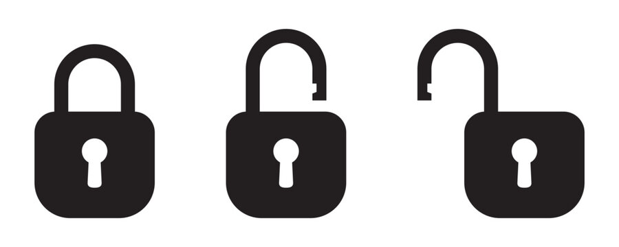 Locked and Unlocked Padlock Icon Set for Security, Privacy, Password Protection, Access Control and Data Safety