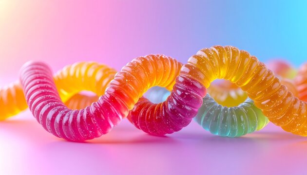 Gummy worms twisting vibrant sweet candy dna helix