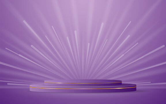 Purple podium with elegant gold lines for the best awards or product display. stage or podium. vector illustration