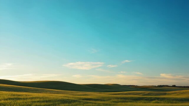 A serene landscape of fields under a clear blue sky.