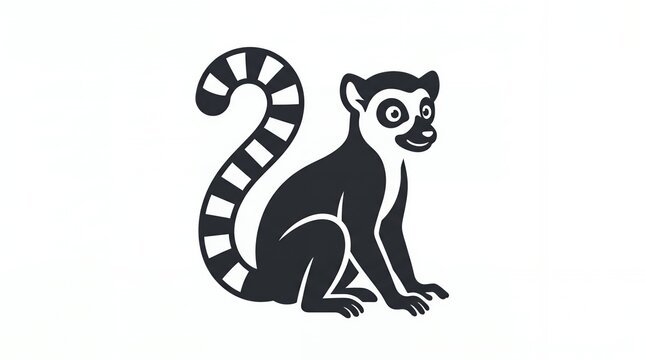 Cartoon Lemur Illustration Black and White Playful Animal Character