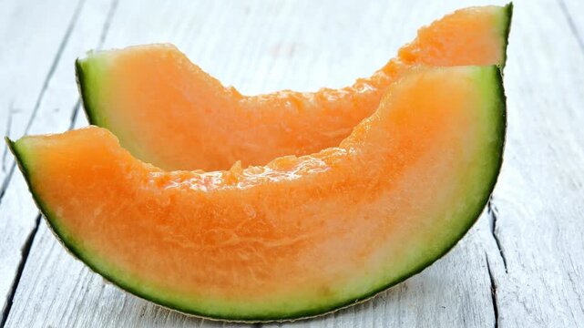 Macro close-up of freshly sliced melon, highlighting the juicy flesh, smooth texture, and natural freshness of the fruit. Ideal for healthy food, fresh produce, nutrition, tropical fruit, and food pho