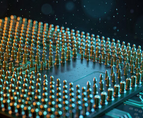 Fototapeta premium Macro view of golden pins on a computer microchip circuit board