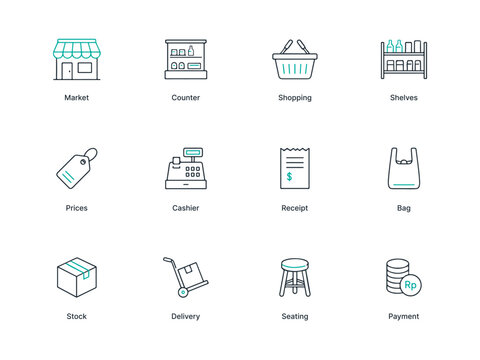 Market shopping icons set