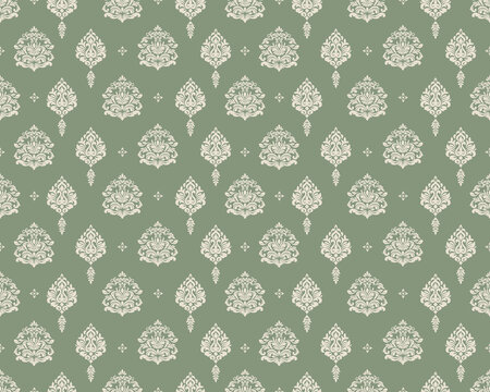 Damask Pattern Vintage Floral Wallpaper Classic Ornamental Textile Design.