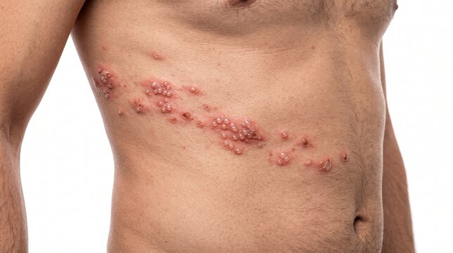 Adult Torso Showing Herpes Zoster with Unilateral Dermatomal Rash