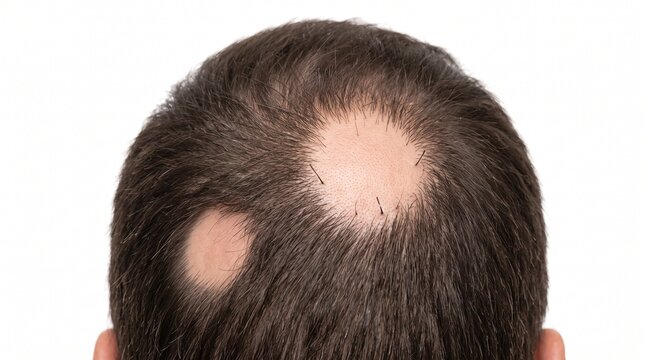 Adult Scalp with Alopecia Areata Showing Localized Hair Loss