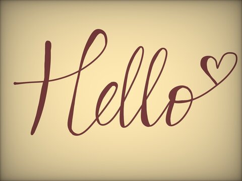Handwritten Hello lettering with a heart on a warm beige background, creating a simple and friendly greeting design.