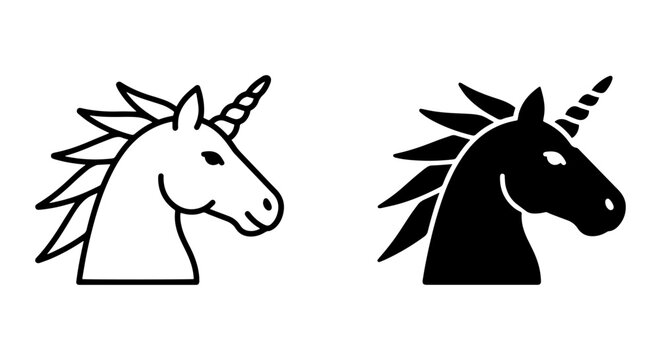 Mythical Unicorn Head Icons, Fantasy Creature Vector Graphics, Magical Horse Silhouette Set