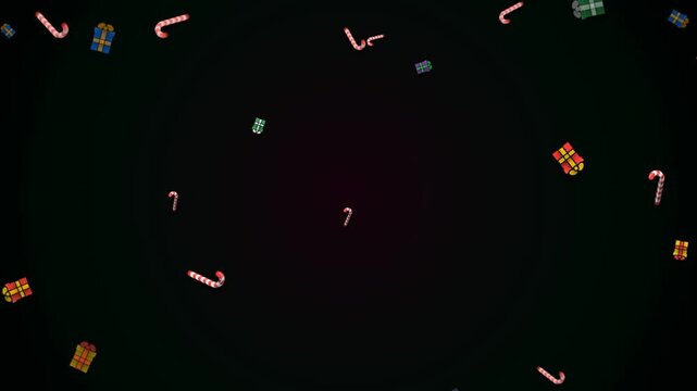 Animated Christmas Gift Box and Candy Cane Background