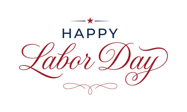 Happy Labor Day typography vector design with red script text and decorative star