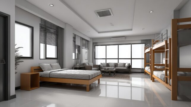 Modern Spacious Bedroom with Bunk Beds and Natural Light