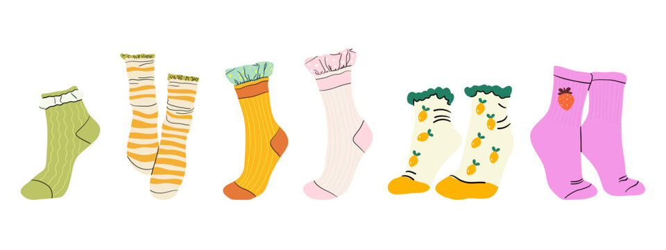 Cute hand-drawn green sock with wavy line pattern and ruffled cuff, cozy clipart illustration