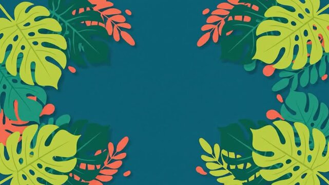 Vibrant tropical leaves sway gently in this animated motion video background featuring a dark blue backdrop for creative digital projects