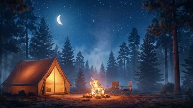 camping at night Seamless looping 4k time-lapse animation video background 