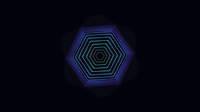 Neon Hexagon Tunnel Geometric Motion Background with Pulsing Purple and Blue Glow Light Patterns