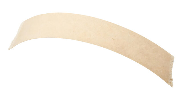 Curved Beige Paper Strip with Frayed Edge on Transparent Background
