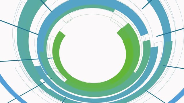 Circular hud rings rotate and pulse smoothly across a clean white backdrop in a minimal 3D animation designed for electronic music visualizers and dj sets
