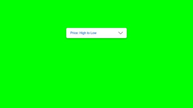 Animated User Interface Dropdown Menu for Sorting Product Options on Green Screen Chroma Key Background