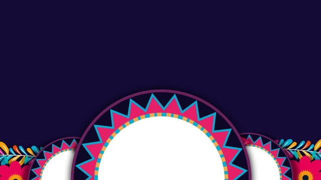 Hispanic Heritage Month Festive Background with Traditional Mexican Folk Art Border.