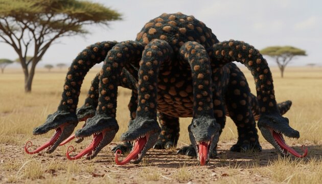 Imaginary many heads reptile monster