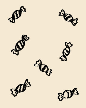Hand Drawn Wrapped Candy Collection in Scribble Sketch Style for Halloween and Sweet Designs