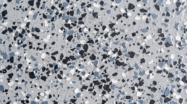 Epoxy floor coating with decorative flakes, gray garage floor texture, industrial resin flooring finish for home workshop