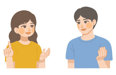 Fototapeta premium 笑顔で話し合いをする女性と男性のイラスト