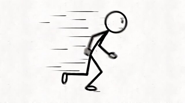 Animated Stick Figure Running Fast then Tired Heavy Breathing Concept