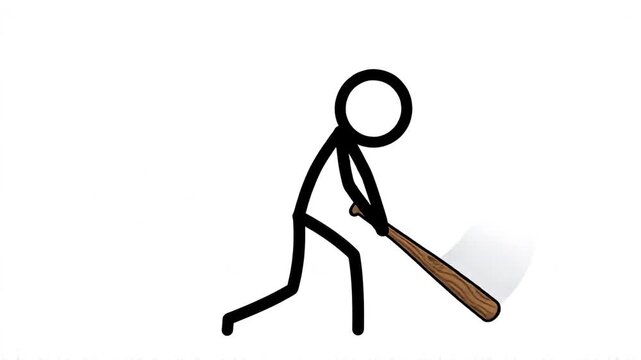 Animated Stick Figure Swinging Stick Hitting Action Concept