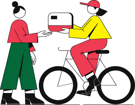 Food Delivery Cyclist Delivering Takeaway Order &ndash; Modern Delivery Service Vector Illustration