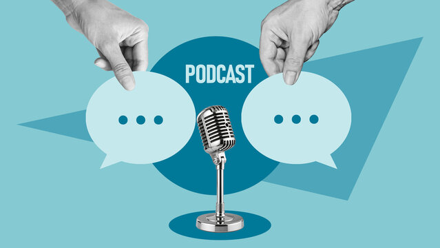 Podcast Interview, Open Conversation and Audio Communication Concept, Talk Show, Dialogue, Guest Discussion, Broadcasting and Voice Recording