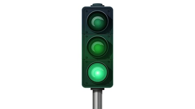 Green traffic light signal with metallic pole isolated on transparent background