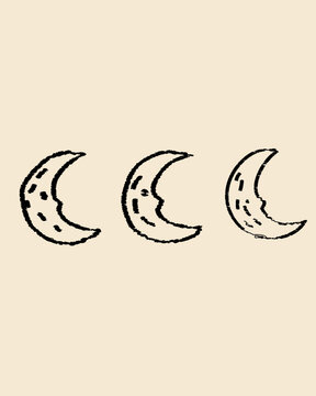 Hand Drawn Crescent Moon Collection in Scribble Sketch Style for Halloween and Celestial Themes