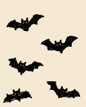 Hand Drawn Bat Collection in Scribble Sketch Style for Halloween Decorations and Spooky Designs